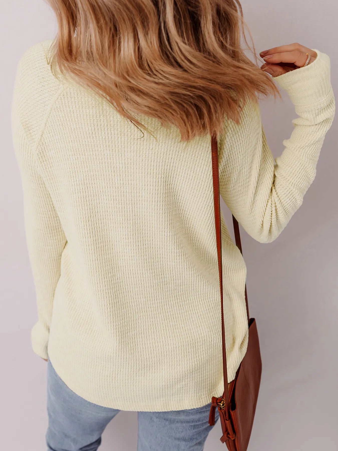 Textured Knit Half Buttons Henley Top OutfitFlow