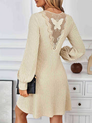 Outfit Flow - Lace Detail V-Neck Long Sleeve Dress