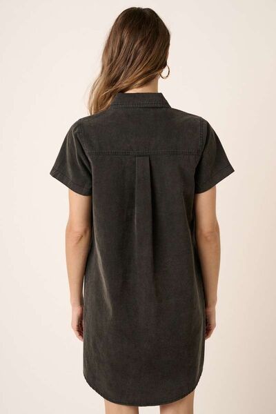 Mittoshop Button Detail Collared Neck Short Sleeve Shirt Dress OutfitFlow
