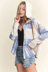 ADORA Button Down Plaid Hoodie Shacket OutfitFlow