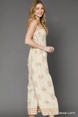 Umgee Smocked Printed Wide Leg Jumpsuit OutfitFlow