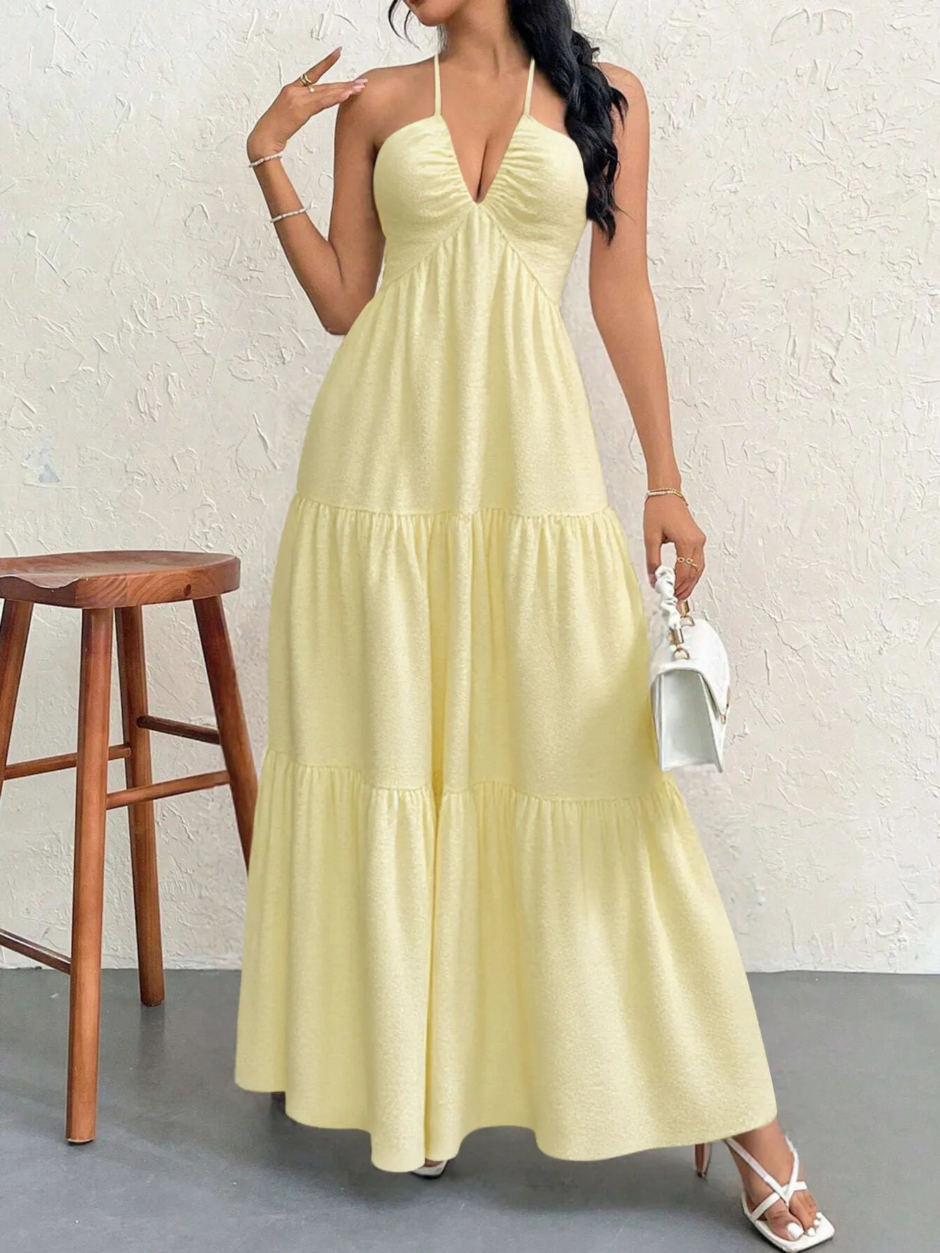 Halter Neck Tiered Maxi Dress OutfitFlow