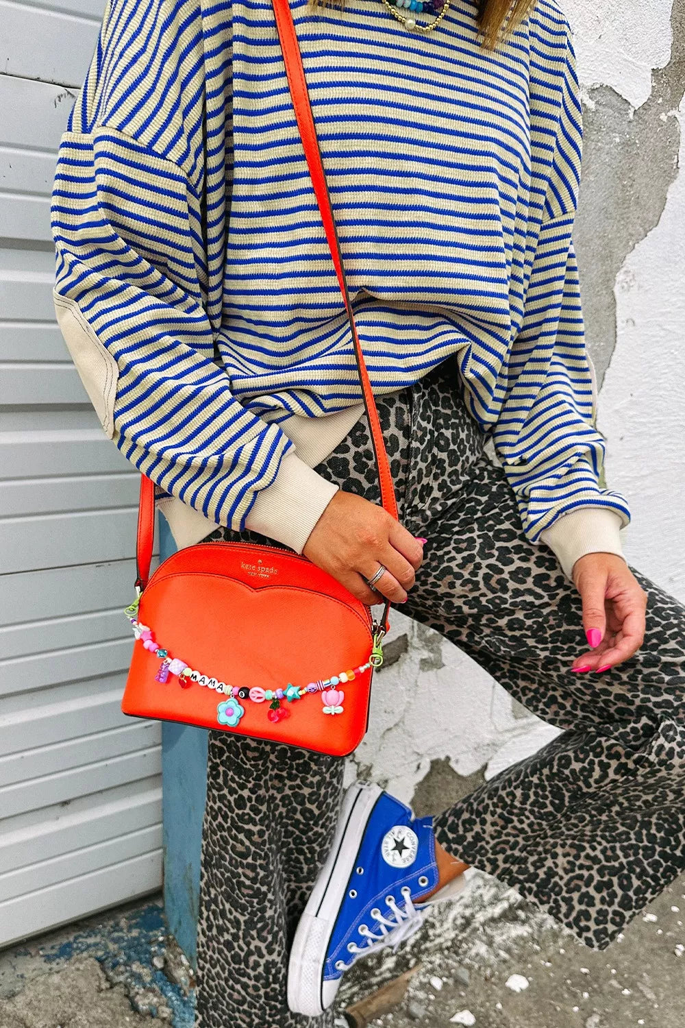 Striped Round Neck Dropped Shoulder Sweatshirt OutfitFlow