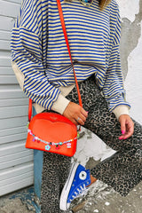 Striped Round Neck Dropped Shoulder Sweatshirt OutfitFlow