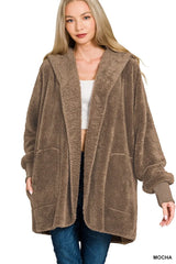 Zenana Hooded Faux Fur Jacket with Pockets Trendsi