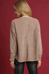 Umgee Round Neck Long Sleeve Side Slit Top OutfitFlow