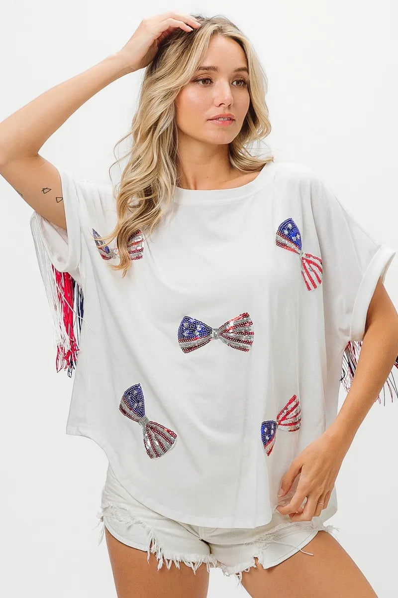 BiBi American Flag Sequin Ribbon T-Shirt OutfitFlow