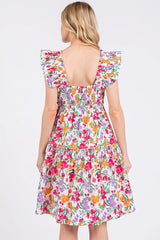 Mittoshop Flower Print Ruffle Shoulder A-line Mini Dress OutfitFlow