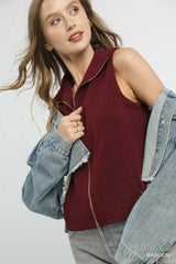 Umgee Zip-Front Fitted Vest with Pockets Trendsi