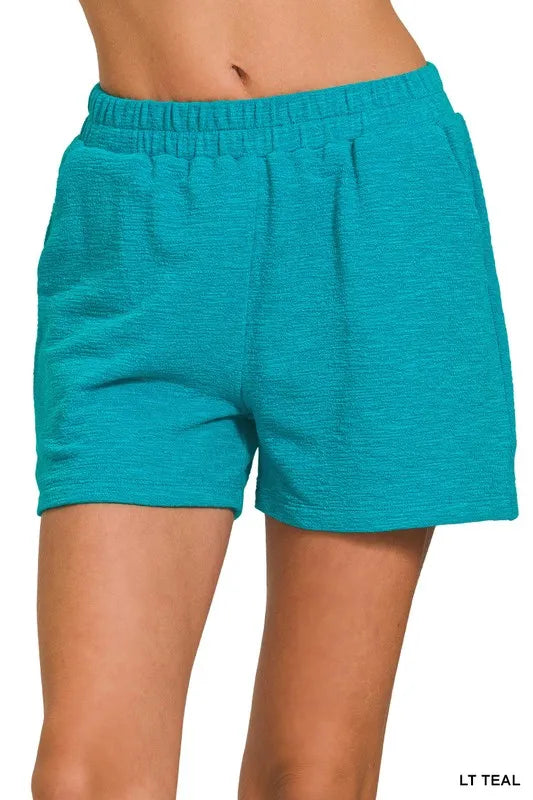 Zenana Cotton Slub Shorts LT TEAL OutfitFlow