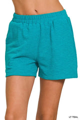 Zenana Cotton Slub Shorts LT TEAL OutfitFlow