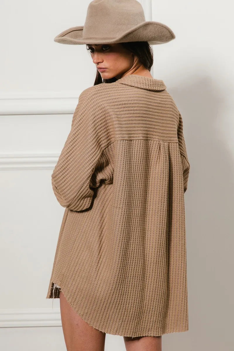 BiBi Heavy Waffle Oversized Shacket OutfitFlow