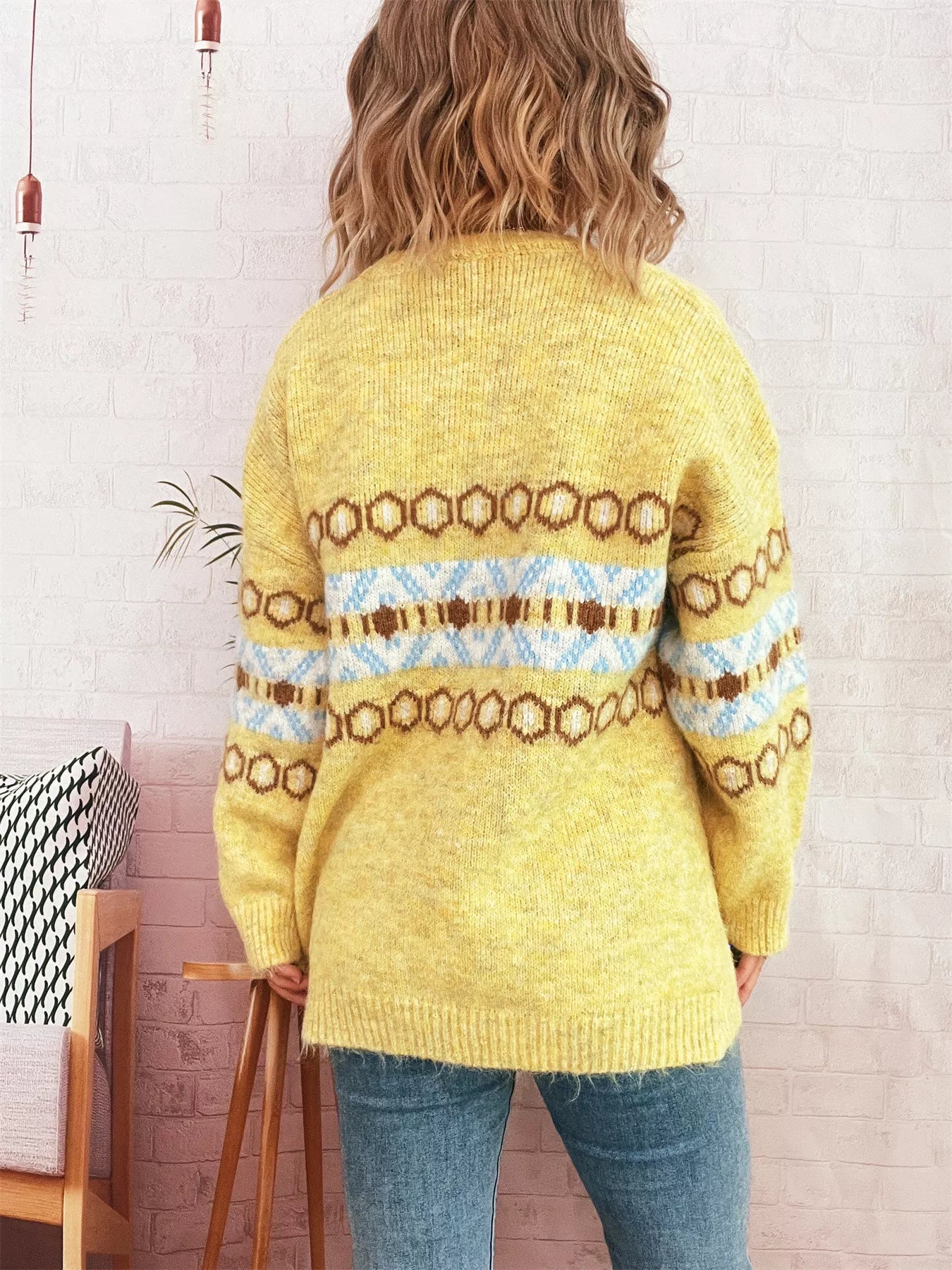Contrast Round Neck Drop Shoulder Sweater OutfitFlow