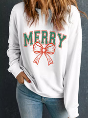 MERRY Bow Print Christmas Graphic Sweatshirt OutfitFlow