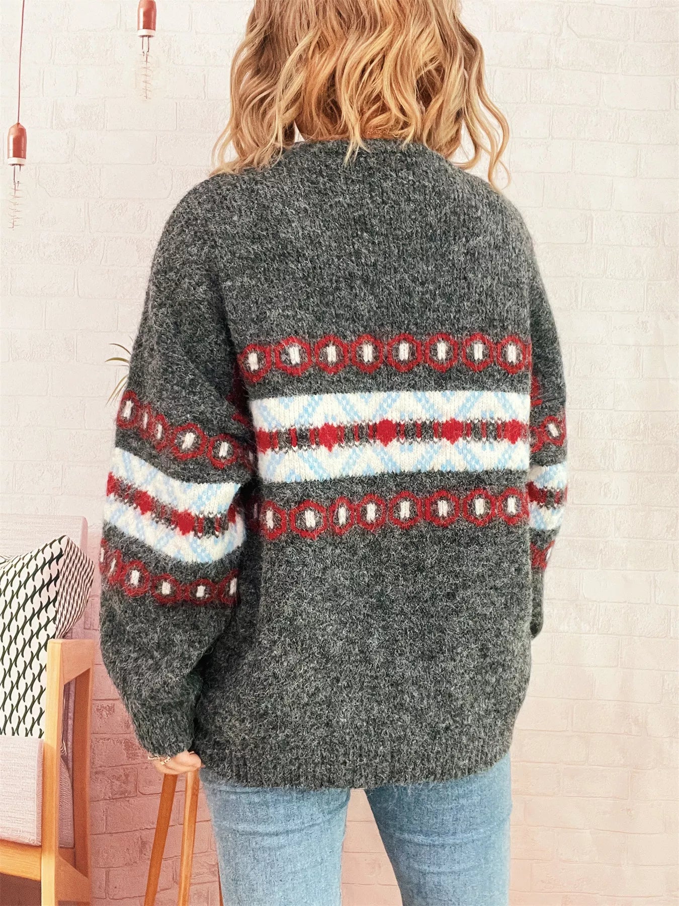 Contrast Round Neck Drop Shoulder Sweater OutfitFlow