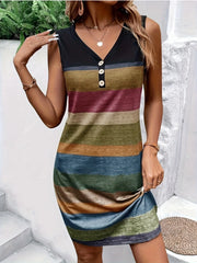 Color Block Sleeveless V-Neck Tank Dress OutfitFlow