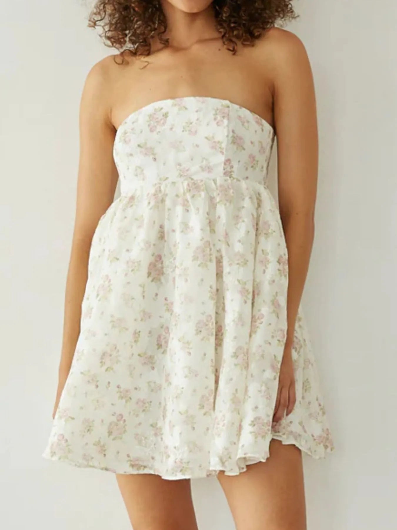 Strapless Floral Print Summer Dress OutfitFlow