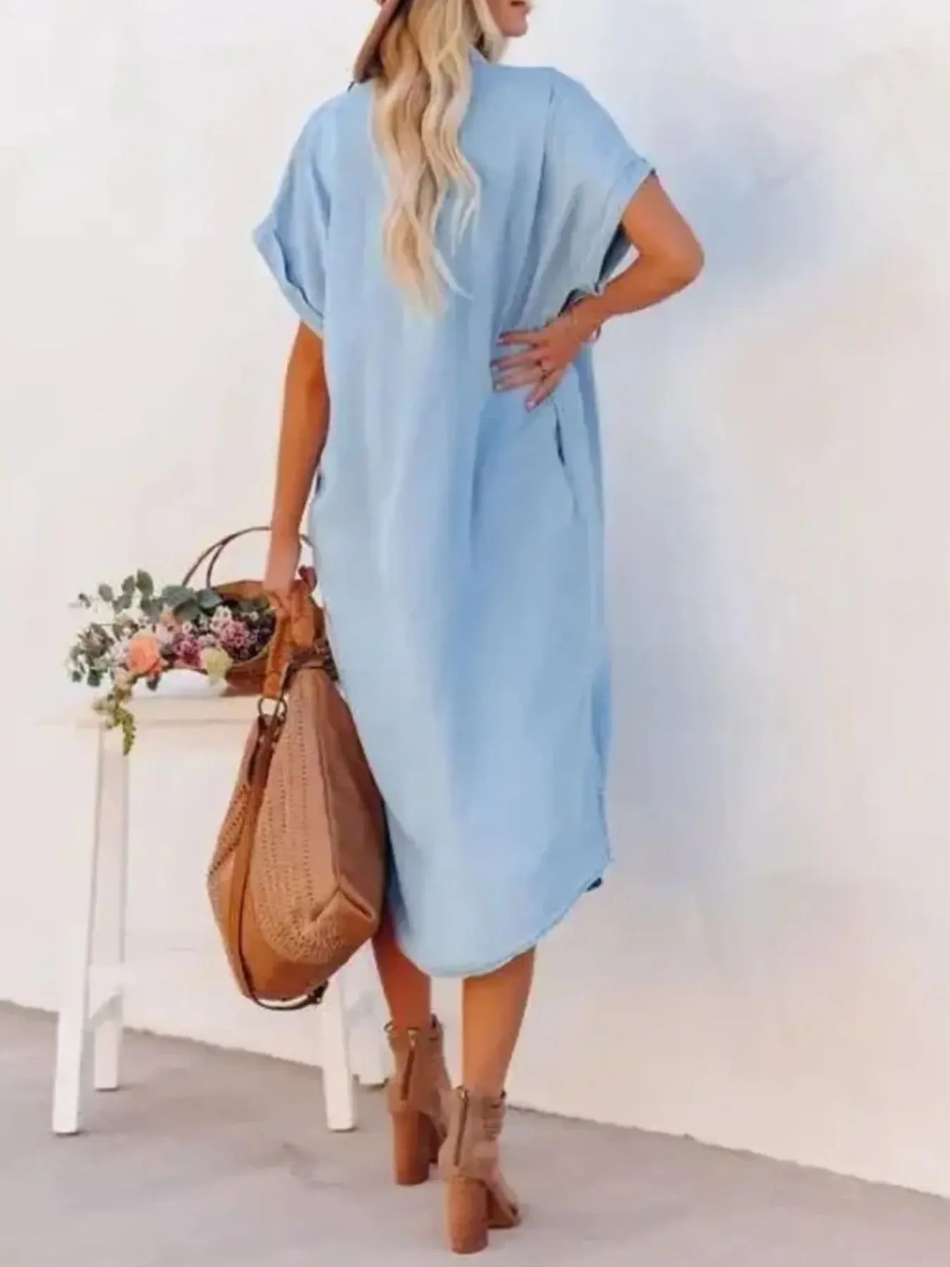 Button Down Denim Midi Shirt Dress OutfitFlow