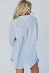 Outfit Flow - High-Low Striped Collared Neck Long Sleeve Shirt