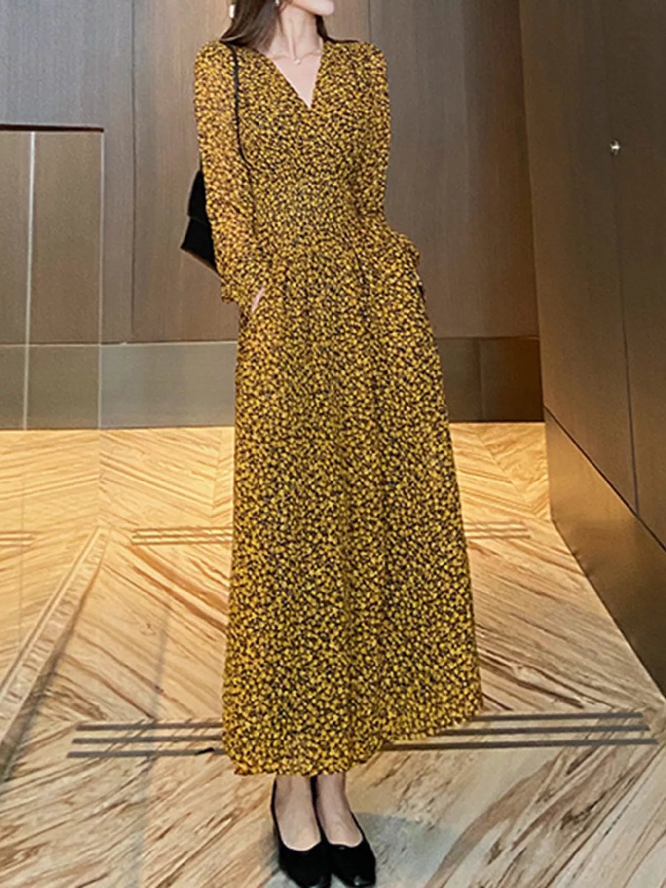 Floral Print Long Sleeve Dress OutfitFlow