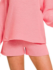 Zenana Round Neck Knit Top and Shorts Sweater Set OutfitFlow