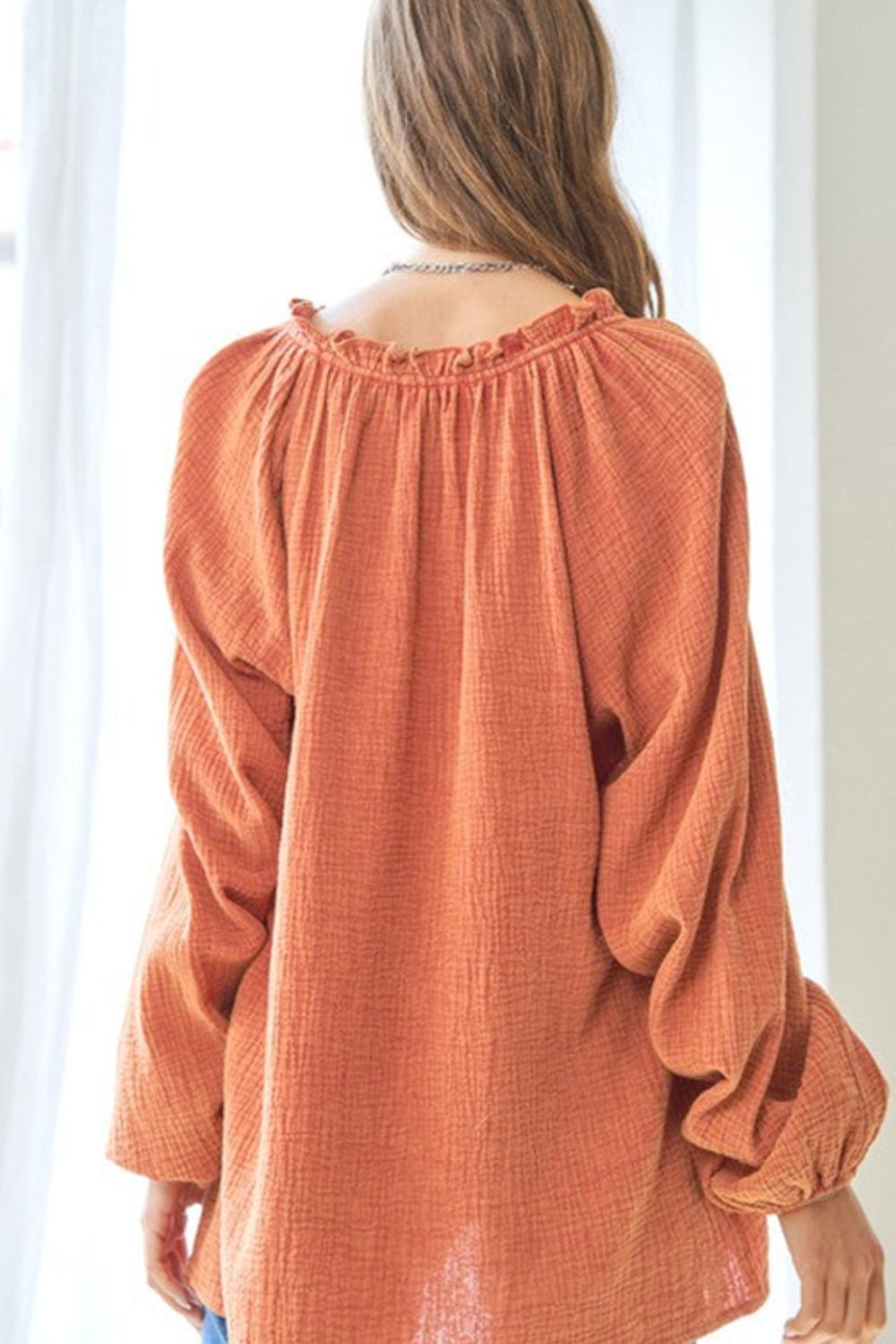 Outfit Flow - Frill V-Neck Balloon Sleeve Blouse