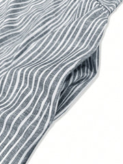 Striped Round Neck Short Sleeve Midi Dress OutfitFlow