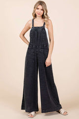 Mittoshop Textured Wide Leg Overalls Washed Black OutfitFlow