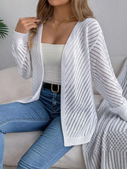 Openwork Open-Front Long Sleeve Cardigan OutfitFlow