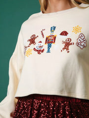 Christmas Sequin Cropped Sweatshirt OutfitFlow