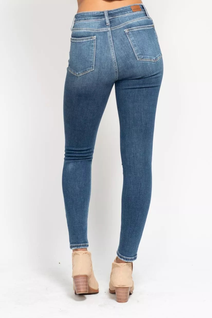 Judy Blue Full Size High Rise Button Fly Skinny Jeans Plus Size OutfitFlow
