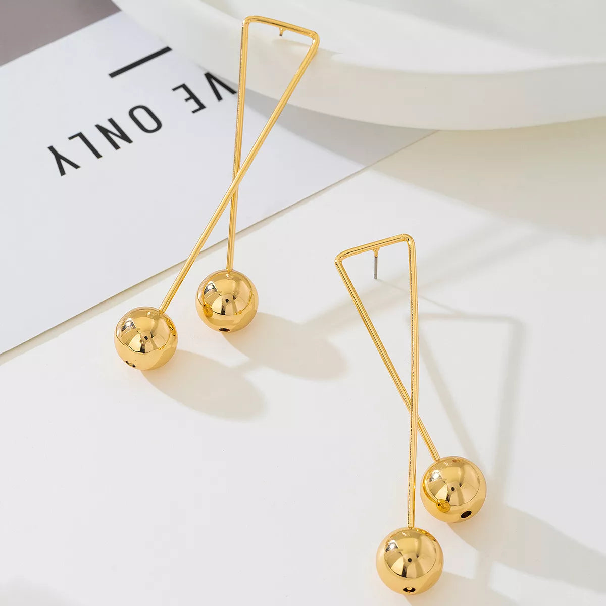 Modern Geometric Triangle Gold Ball Drop Earrings OutfitFlow
