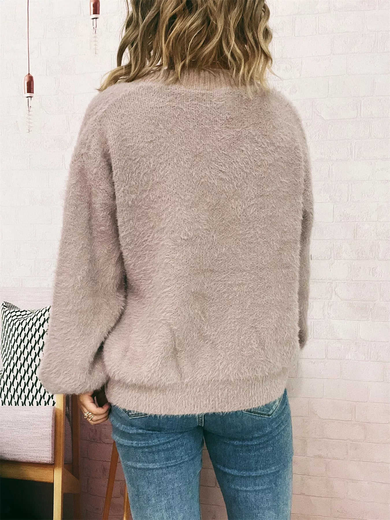 Fuzzy Button-Up Long Sleeve Cardigan OutfitFlow
