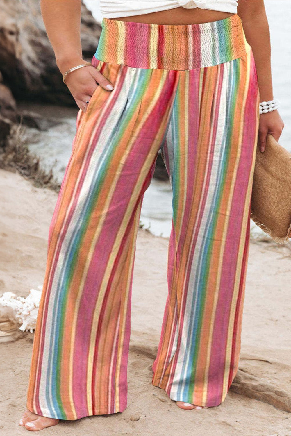 Outfit Flow - Plus Size Striped Wide Leg Pants