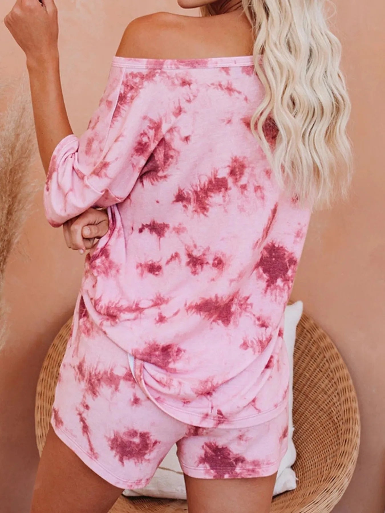 Tie-Dye Boat Neck Top and Shorts Set OutfitFlow