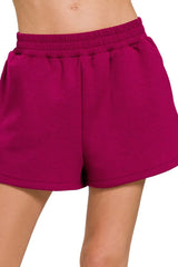 Zenana Scuba Elastic Waistband Dolphin Shorts CABERNET OutfitFlow