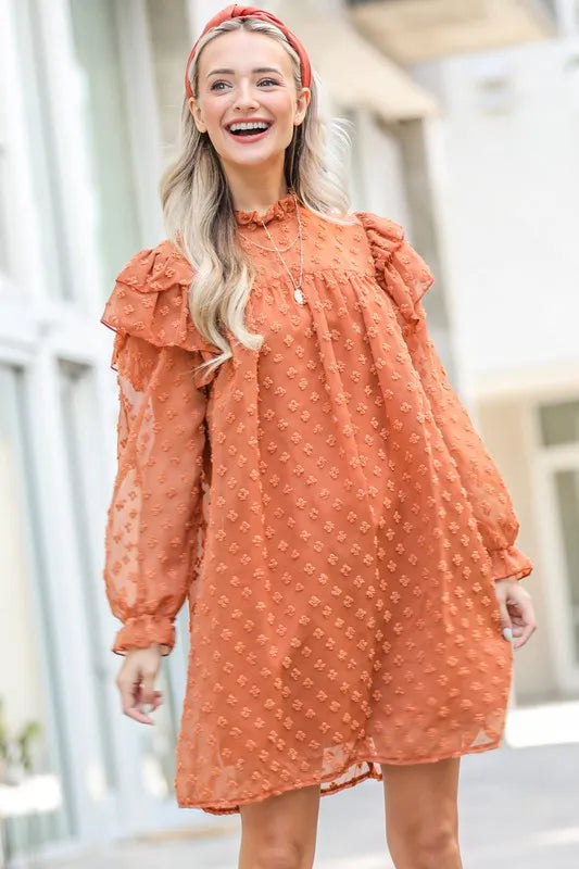 And The Why Lovely Ruffle Shoulder with Textured Woven Dress OutfitFlow