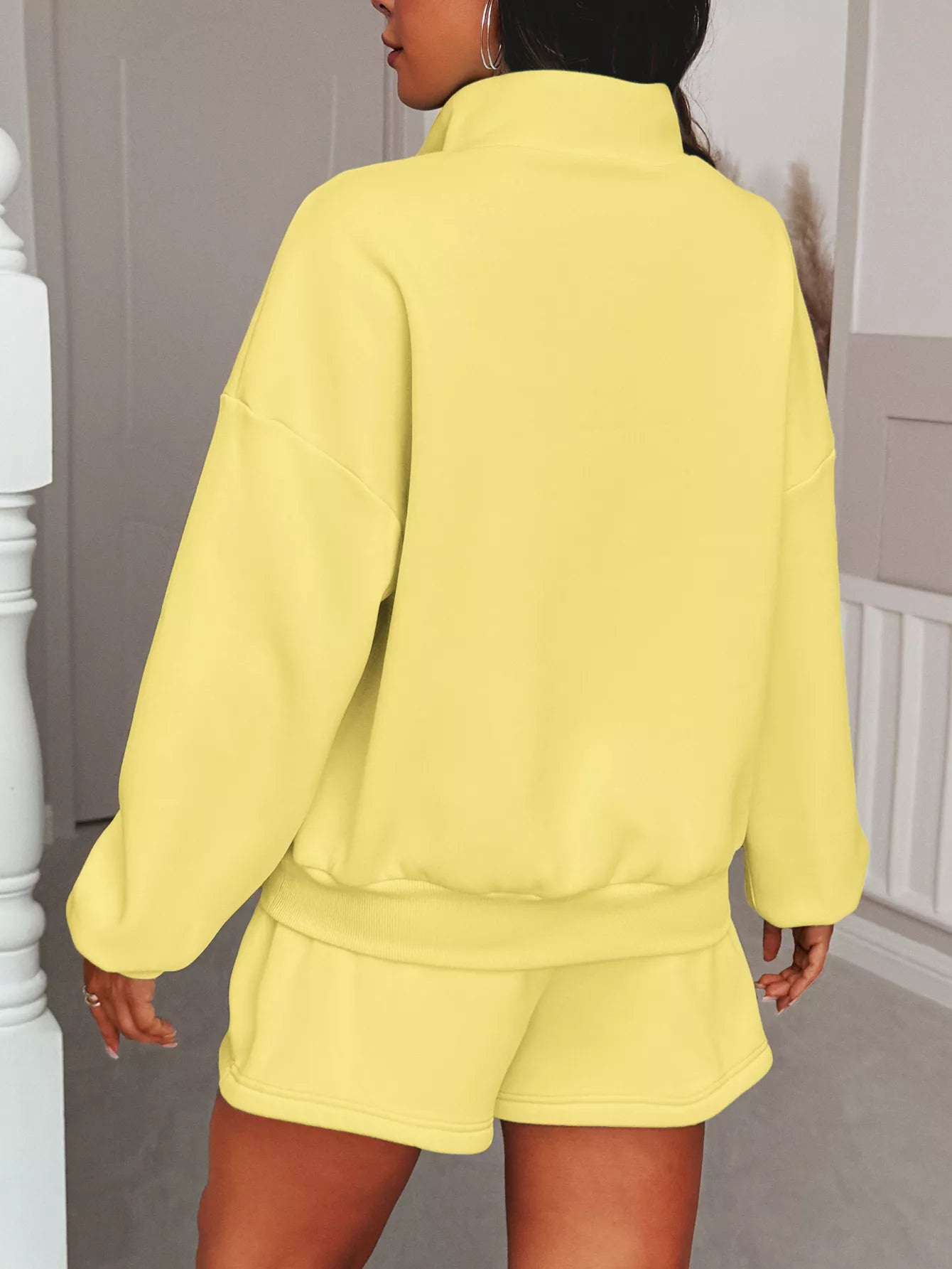 Casual Dropped Shoulder Sweatshirt and Shorts Set OutfitFlow