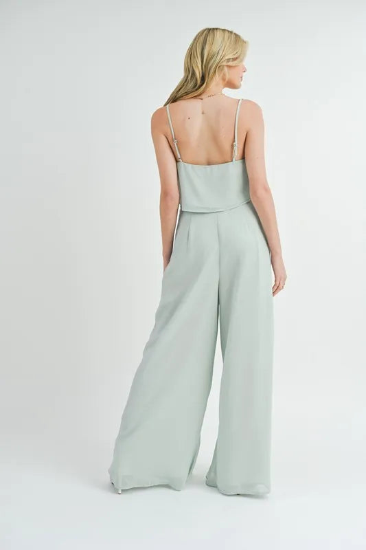 MABLE Crop Cami and Ruffled Wide Leg Pants Set OutfitFlow