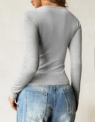 Ribbed Knit Long Sleeve T-Shirt OutfitFlow