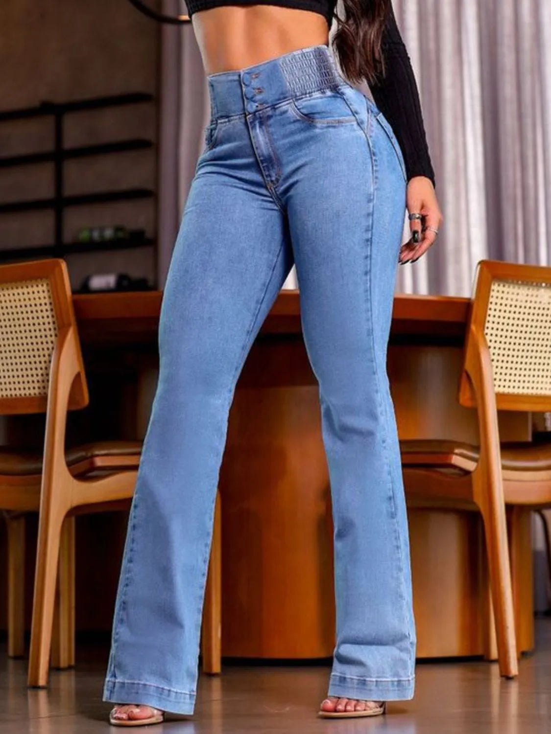 High Rise Bootcut Jeans Light OutfitFlow