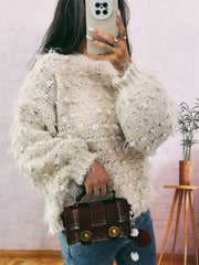Chunky Round Neck Long Sleeve Sweater OutfitFlow
