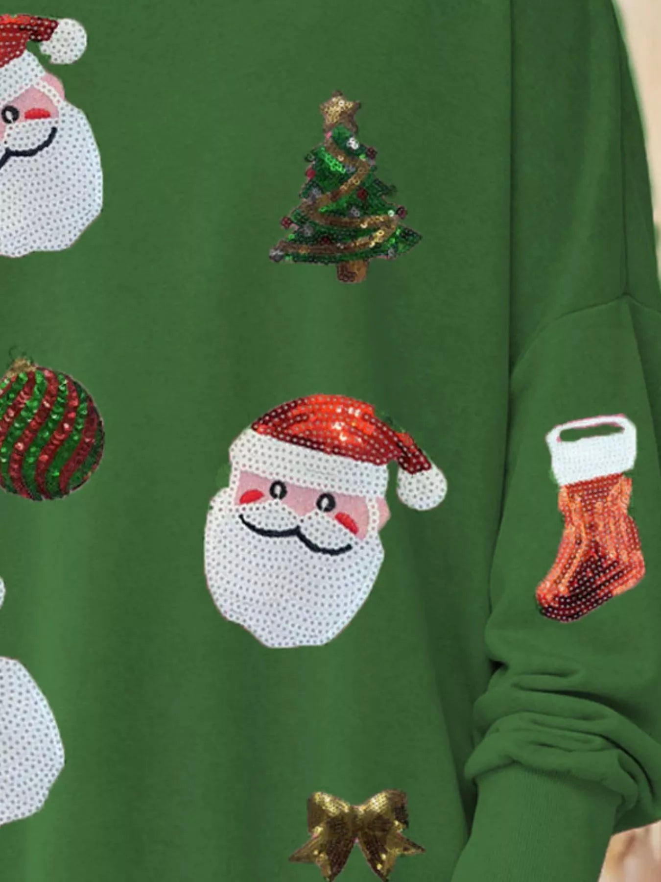 Christmas Santa Round Neck Long Sleeve Sweatshirt OutfitFlow