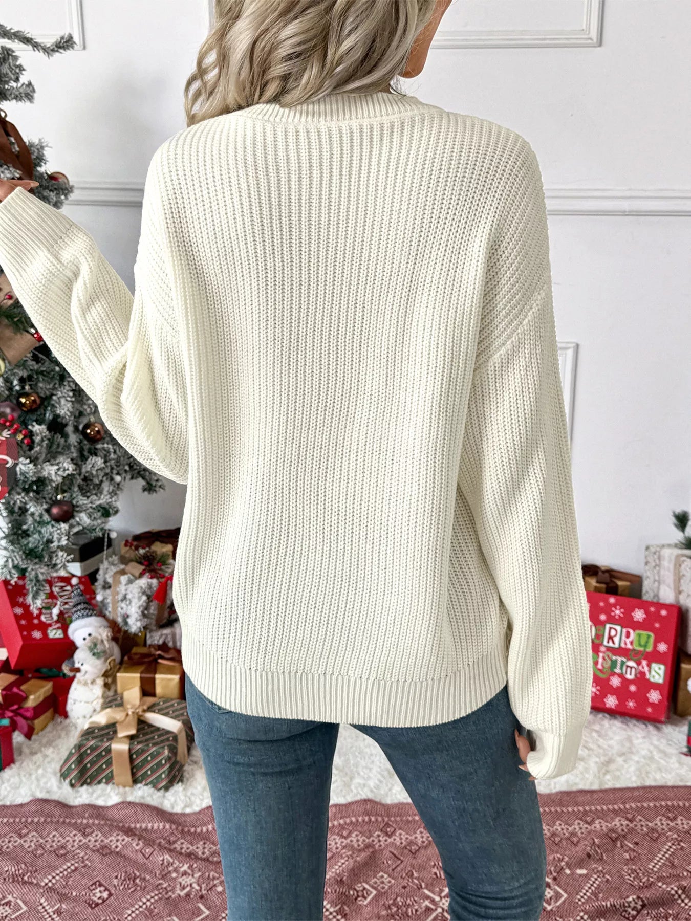 Christmas Bow Dropped Shoulder Sweater Trendsi