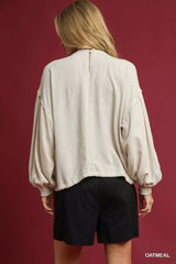 Umgee Linen Long Sleeve Top with Drawstring Trendsi