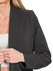 Zenana Woven Long Sleeve Blazer With Lining OutfitFlow