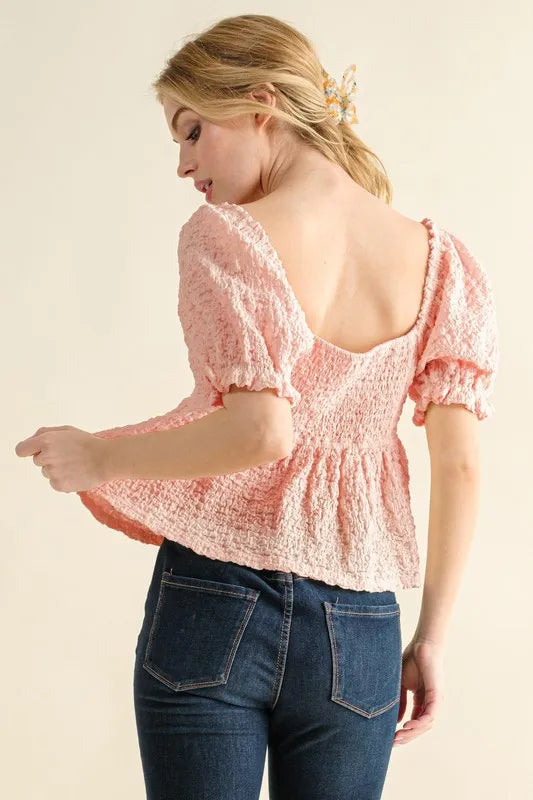 And The Why Lovely Textured and Smocked Top OutfitFlow