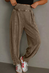 Vintage Wash High-Waisted Balloon Pants Camel OutfitFlow