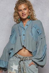 POL Contrast Cropped Jacket with Raw Edge Detail CORNFLOWERBLUE OutfitFlow