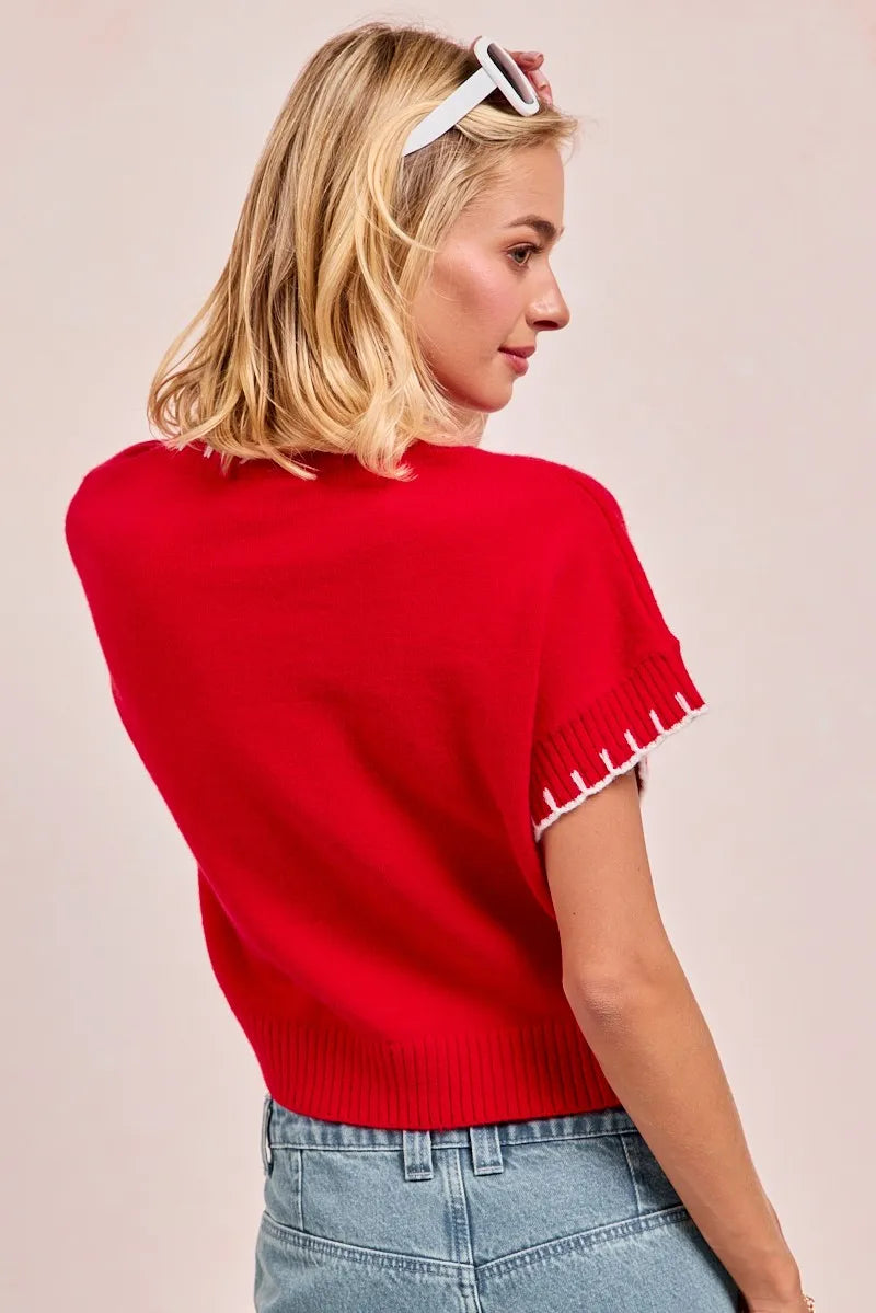 BiBi Gameday Sequin Football Embroidered Stitch Sweater OutfitFlow